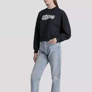 GANNI ISOLI LOGO SWEATSHIRT NAVY SIZE XS